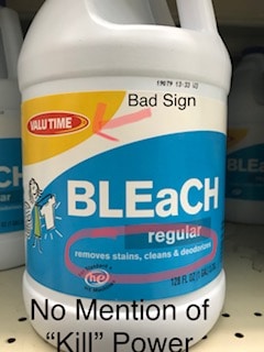 image showing how cheap bleach may not be effective for killing germs or canine parvo.